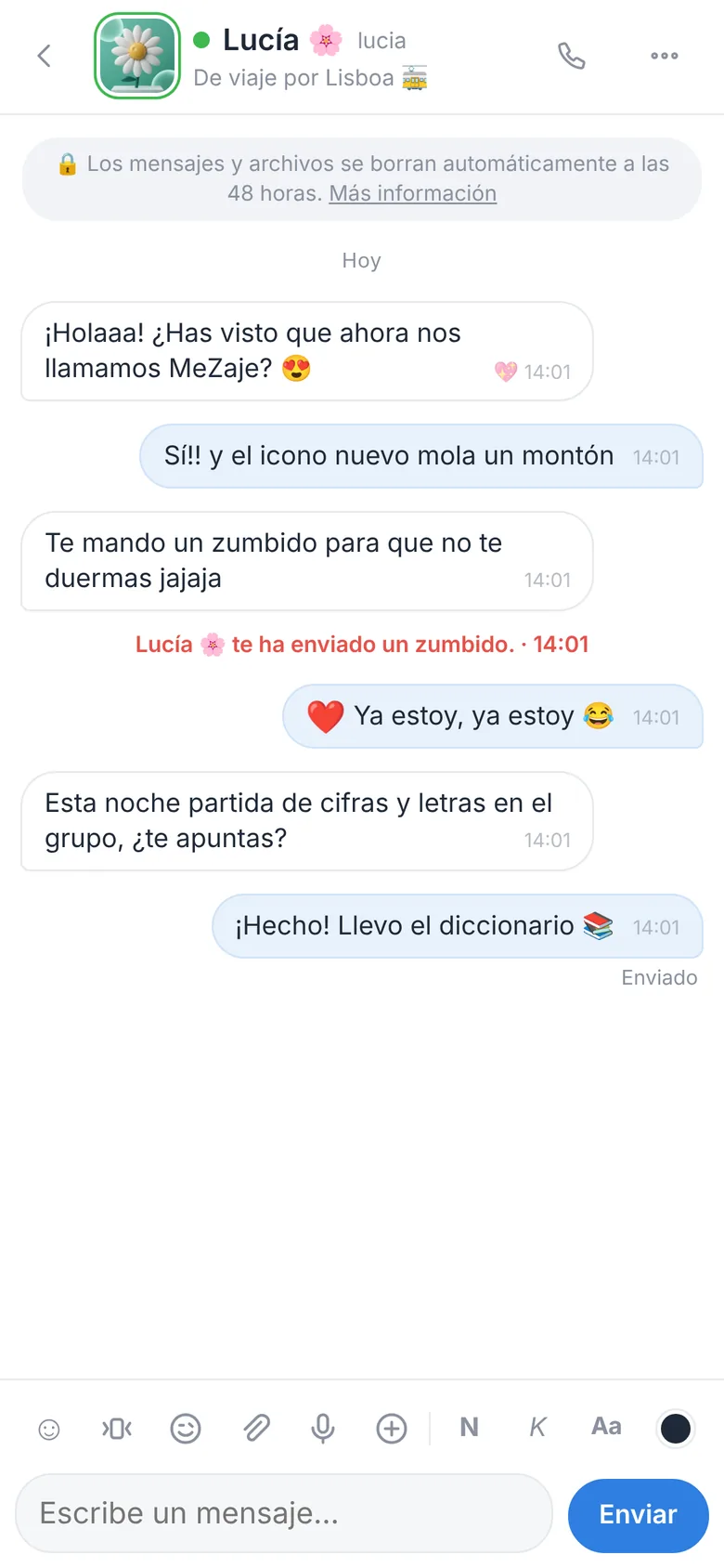 Conversación en MeZaje con un zumbido