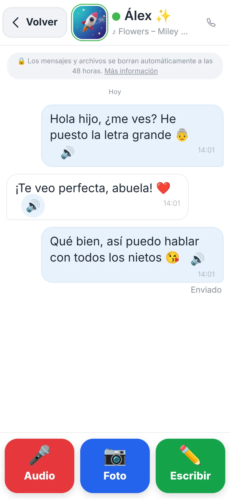 Modo fácil: conversación con letra grande